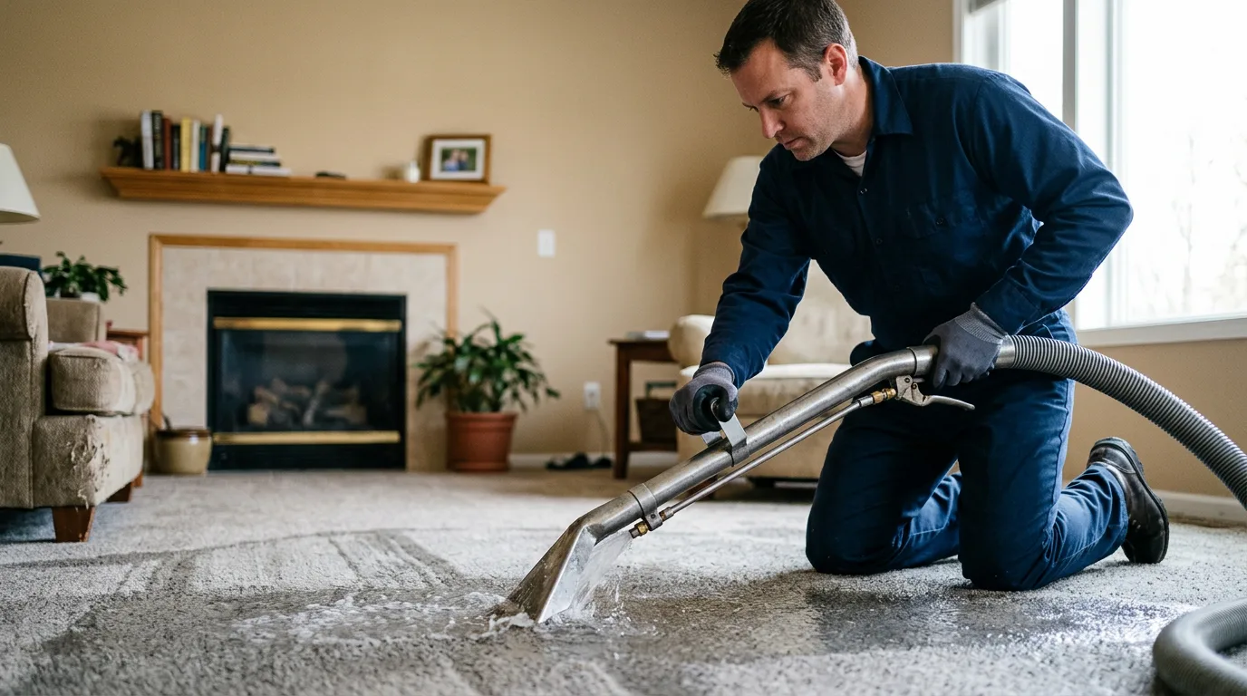 Water damage restoration technician working near Tipton, KS